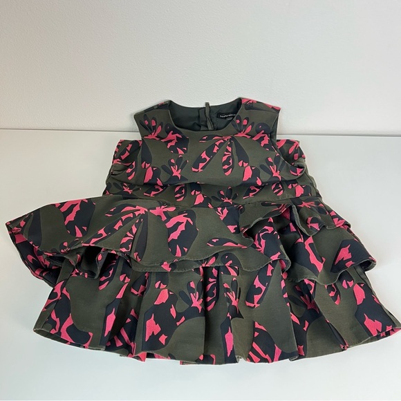 Banana Republic Ruffle Hem Dress Womens Sleeveless Green Pink Floral Mini XS - Picture 3 of 9